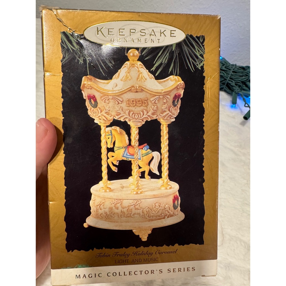 Hallmark Keepsake 1995 Tobin Fraley Holiday Carousel Magic Ornament Light Music
